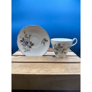 Royal Ascot Fine Bone China Teacup and Saucer Set - Blue Floral- Made in England